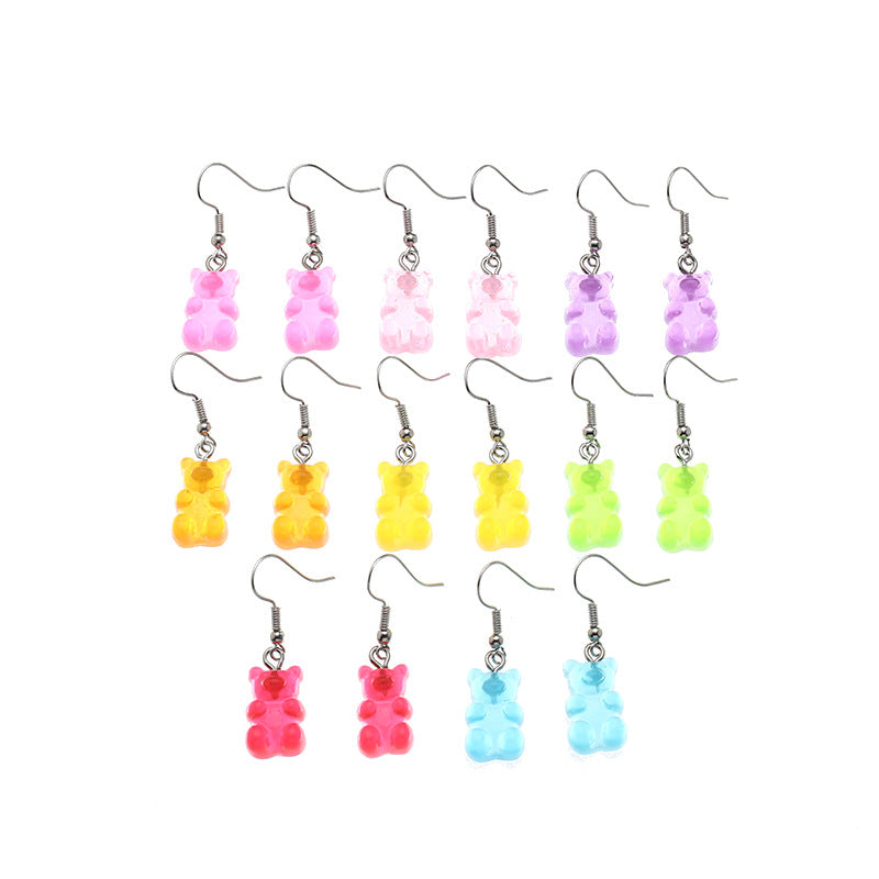 Wholesale Jelly-colored resin cute bear girl earrings